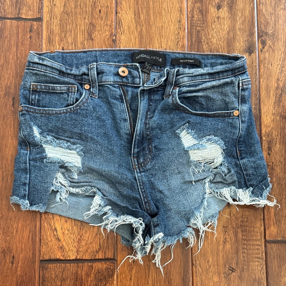 Kendall & Kylie Blue Distressed Jean Shorts Raw Edge